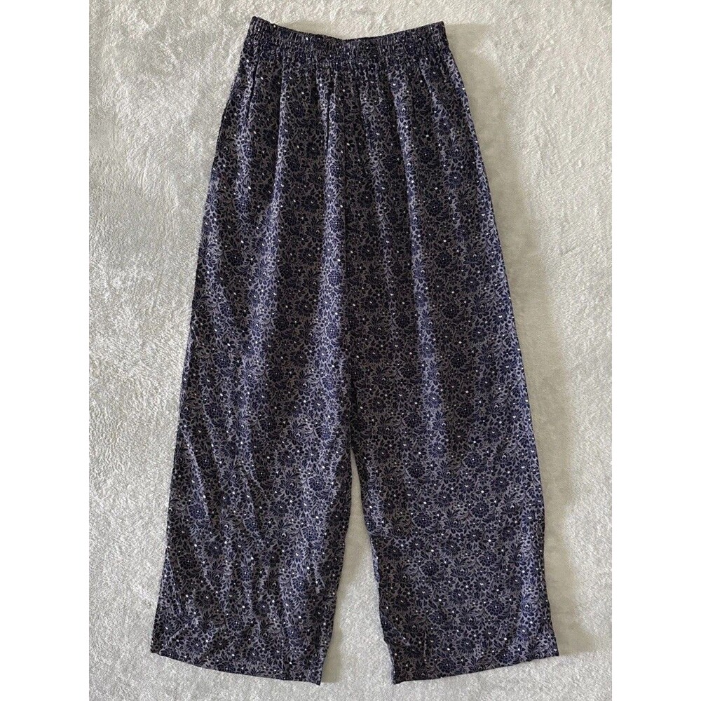 Blue White Floral Ditsy Print Wide Leg Palazzo Pants High Waist Size XS - Picture 3 of 15
